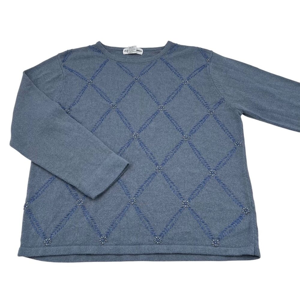 Alfred Dunner‎ XL Beaded Blue Sweater 78% Acrylic 22% Nylon Long Sleeve Women's